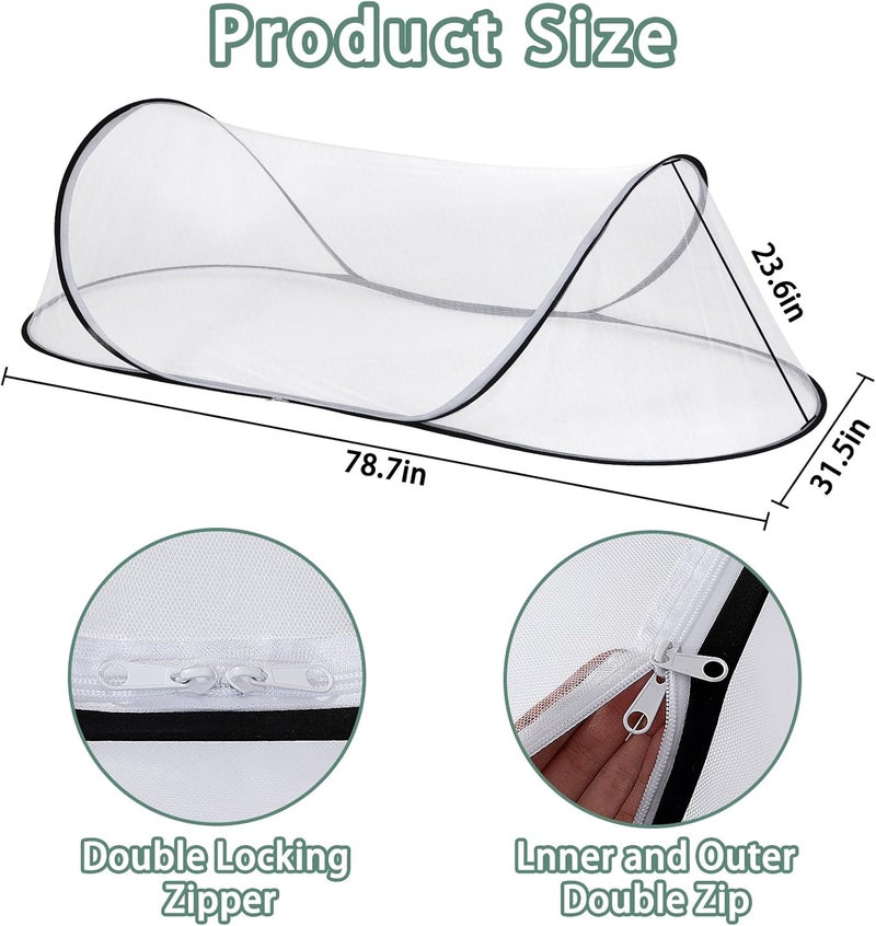 jiangcha 78.7 * 31.5 * 23.6 Inch Large Pop Up Mosquito Net, Collapsible Portable Mosquito Tent, Suitable for Adult Baby Bedroom, Outdoor Camping Use (White*2) - Image 5